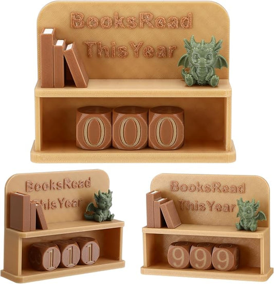 BreezeHug Brown Books Read This Year Counter Manual Flip Book Number Tracker with Decorative Fake Book & Dice for Reading Goal, Library Decor Gift for Readers Teacher Writers Lover (Style B)