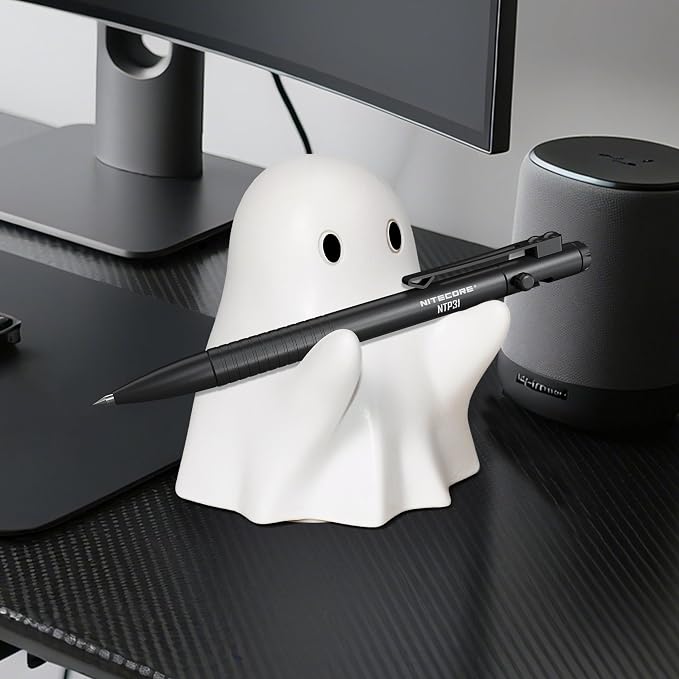 Halloween Ghost Pen Holder Figurine, Spooky Resin Ghost Statue, Cute Pencil Stand for Home Office Desktop Decoration, Funny Desk Organizer Accessory