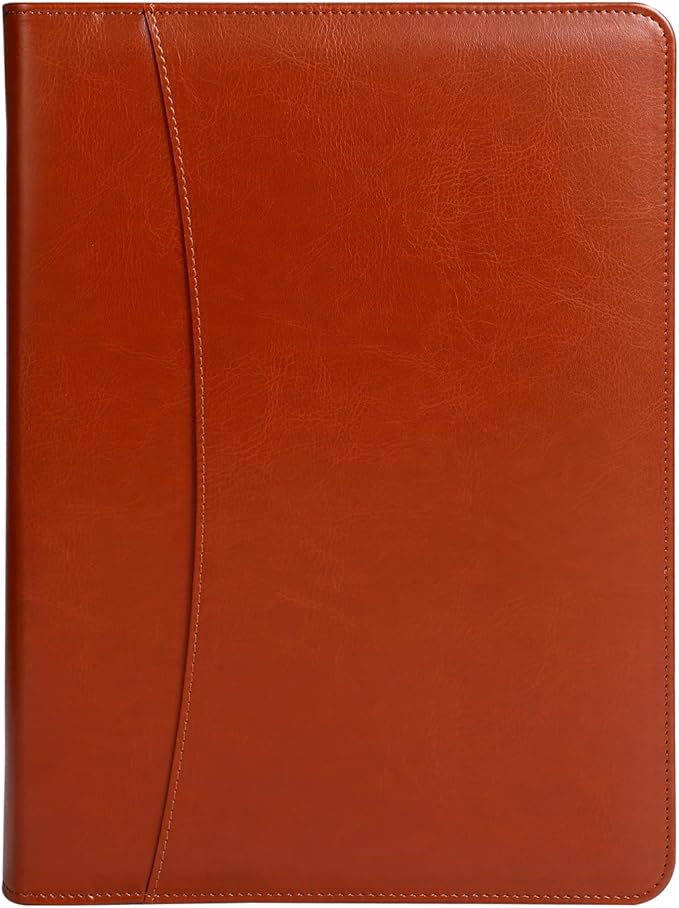 Pro PU Leather Padfolio - 10.1" Business Portfolio Organizer with Tablet & Phone Pocket, Zippered Document Holder, Card Slots & Writing Pad | Executive Gift for Professionals (Brown)