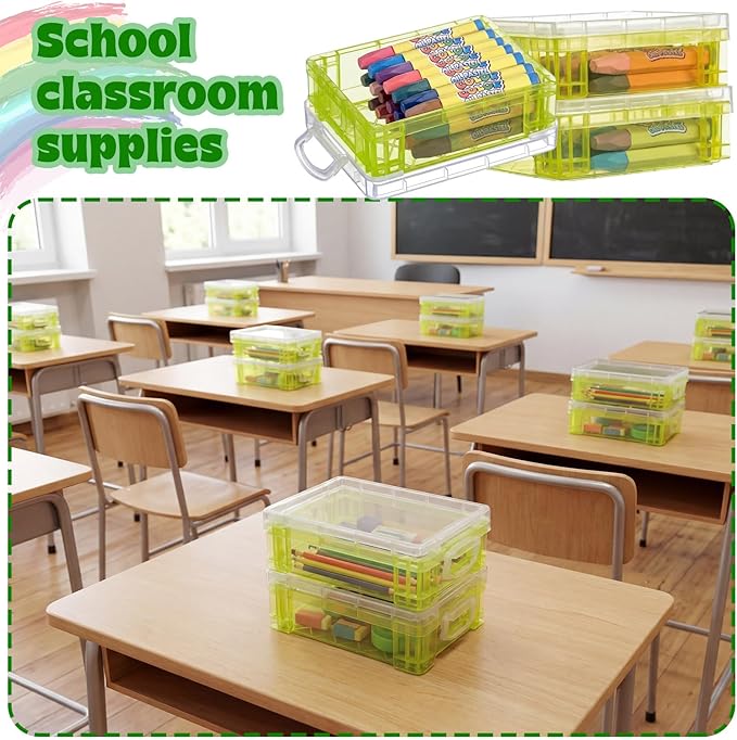 Suzile 40 Pcs Plastic Crayon Boxes Holds 24 Crayon with Snap Lid Storage Container Clear Stackable Case for School Office Classroom Supplies Pen Pencil Craft(Green)