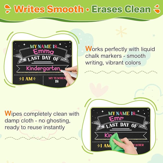 First & Last Day of School Sign - 11x14 Double-Sided Reusable Chalkboard with 7 Chalk Markers - Photo Prop Keepsake Gift for Kids Preschool Kindergarten 1st-5th Grade Back to School