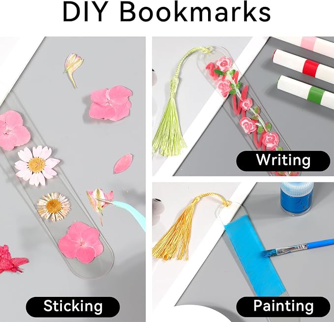 30 Pcs Acrylic Bookmark Blanks Bulk Clear Book Marks Kit with 30 Pcs Colorful Tassels Transparent Reading Book Page Mark Tags Set DIY Crafts Arts Projects Oval