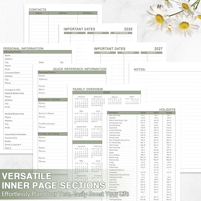 GuassLee 2026-2027 Academic Planner, Weekly and Monthly Planner from July 2026-June 2027, 8.4"x 6.1" Aesthetic Greenery Agenda Book with Back Pocket, Stickers, Coated Tabs, A5 Size
