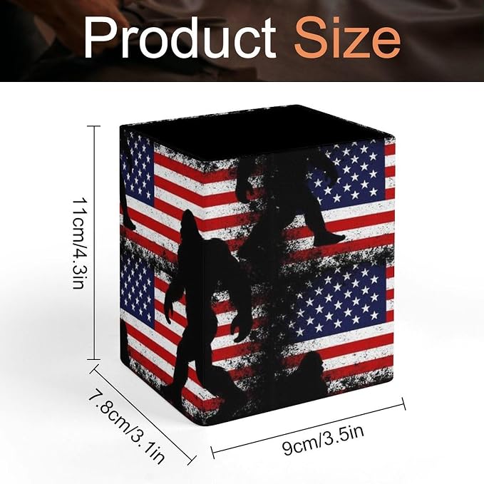 Holder Cup Makeup Brush Storage Organizer, Waterproof Multifunctional Office Supplies, Pen Holder Square Leather Pencil Sasquatch American Flag