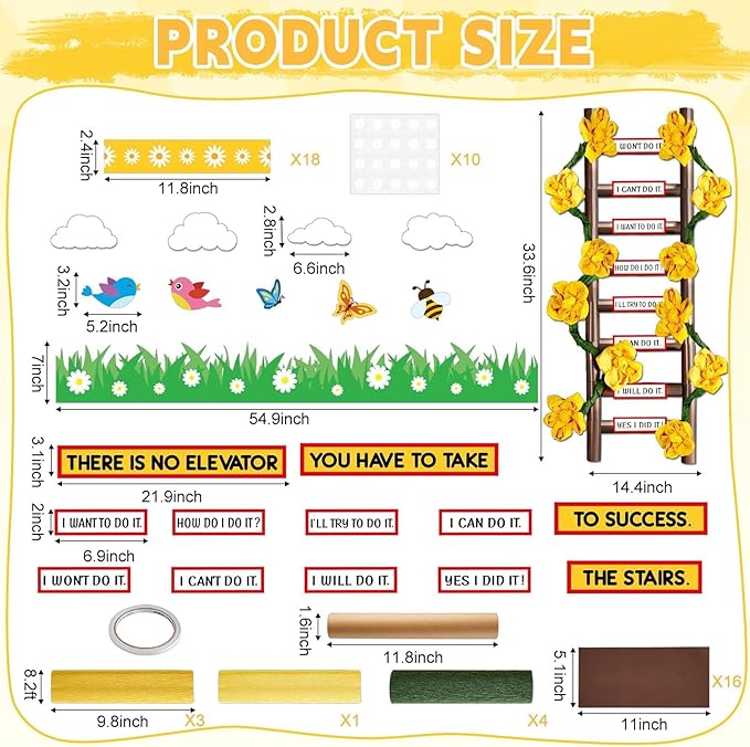 Spring Bulletin Board Decoration Set Back to School 3D Ladder Classroom Decorations Motivational Blue Sky White Clouds Summer Paper Cutouts for Home Nursery School Chalkboard Wall Party Supplies