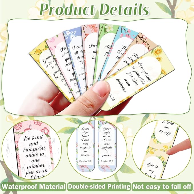 100 Pack Flower Bible Magnetic Bookmarks Christian Magnet Bookmark Clips for Women Men Book Lovers Bible Page Markers for Teachers Students Reading School Office Home, Printing on 2 Side