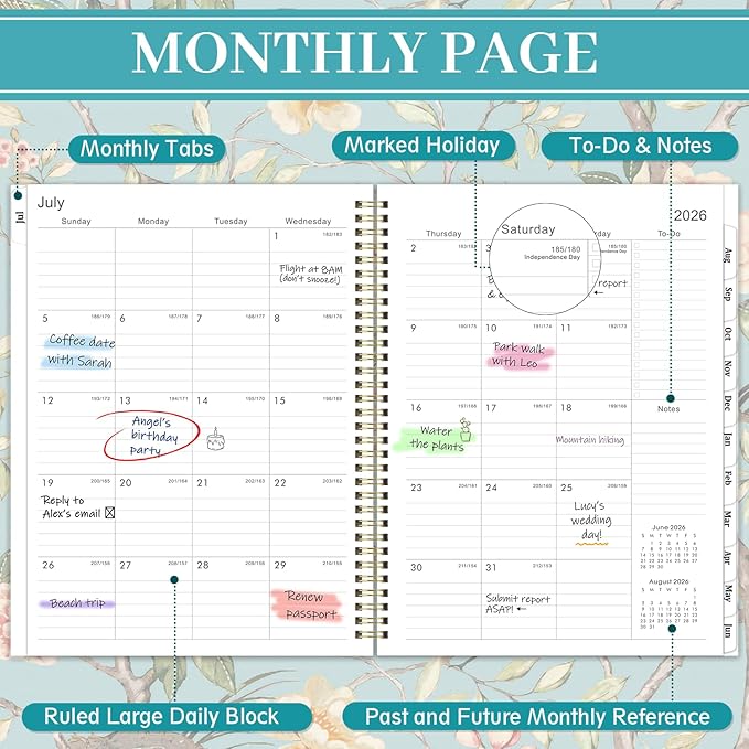 Planner 2026-2027 / 9'' x 11'' Academic Planner 2026-2027, July 2026 - June 2027 Academic Calendar with Weekly and Monthly Planning Page, Planners 26-27 with Tabs, Premium Thick Paper, Strong Gold Twin-wire Binding, Back Pocket - Floral