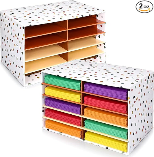 Colingmill 2 Pcs Boho Classroom Paper Storage Organizer Construction Paper Storage Desktop Mailbox File Sorter Literature Cardboard Organizer for Home Office School, 19.7 x 12.4 x 11.8 Inch