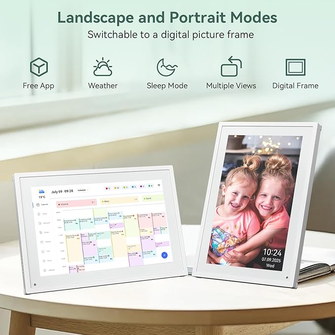 10.1 Inch WiFi Digital Calendar, Smart Touchscreen Interactive Display for Family Schedules Chore Chart, Meal Planner, To Do List, Smart Sync Switchable Digital Photo Frame Desk-Standing