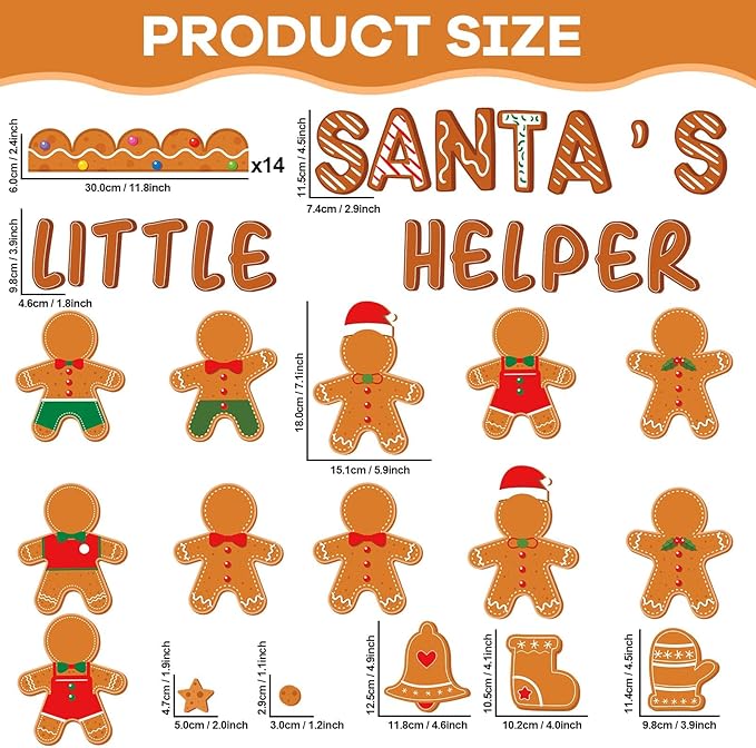 QOUBAI Christmas Bulletin Board Decoration Xmas Gingerbread Man Paper Cutouts DIY Photo Crafts Christmas Stocking Bulletin Board Set for Winter Holiday Classroom Wall Door Decor Home School Supplies
