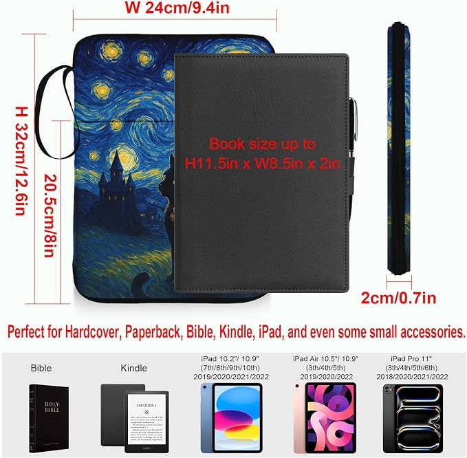 Black Cat Book Sleeve for Book Lovers, Paperback Book Protector Case, PU Leather Waterproof Book Pouch with Zipper, Printed Book Carrying Case for Hardcover, Book Cover for Women Teacher Gifts