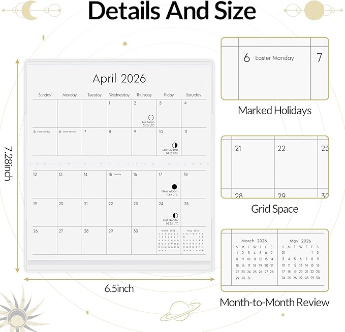 Pocket Calendar 2026-2027, Small Pocket Planner 2026 for Purse, Monthly Planner with Pvc Cover, Small Size (3.5" x 6"), From January 2026 - December 2027 - Moon Phase