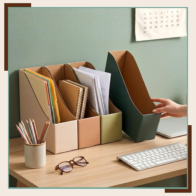 Dunzoom 36 Pcs Magazine File Holder Set with Blank Stickers Label Colored Foldable Desk File Holder Organizer Sturdy Cardboard Magazine Storage Box Document Rack for Home Office School