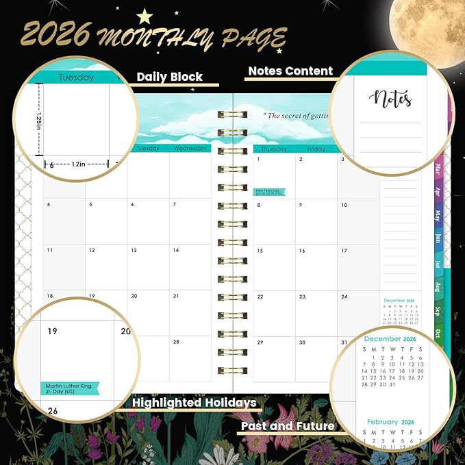 2026 Planner - 2026 Planner Weekly and Monthly, January 2026 - December 2026, 6.4" x 8.5", Hardcover 2026 Calendar Planner with Colorful Tabs, Inner Pocket, Thick Paper, Planner 2026 for Women & Men, Black