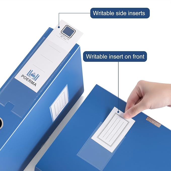 Storage File Boxes A4, 5 Pack Foldable Plastic Archives Cases with Lid, 30.8 x 23.5 x 7.5cm, Document File Folder Organizer Storage Filing Box for Office School, Blue