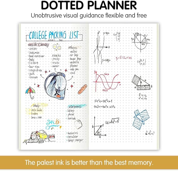 E-WEICHEN Pocket Planner Notebook with Plastic Sleeve, Dotted Planner Refills, 30Sheets, 8.25x4.25inches Regular TN Journal Notebooks,Travelers Notebook Insert for Sketching & Notes.White Cat