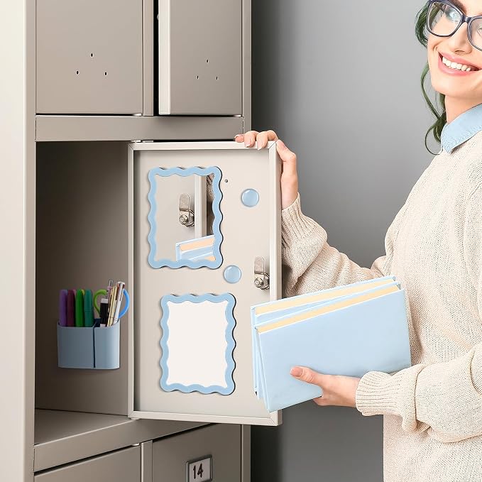 Jingmore Scalloped Magnetic Locker Accessories Kit Blue Back to School Essentials 6 Pieces Includes Whiteboard Mirror and Organizing Supplies Cute Locker Organizer Decoration for School