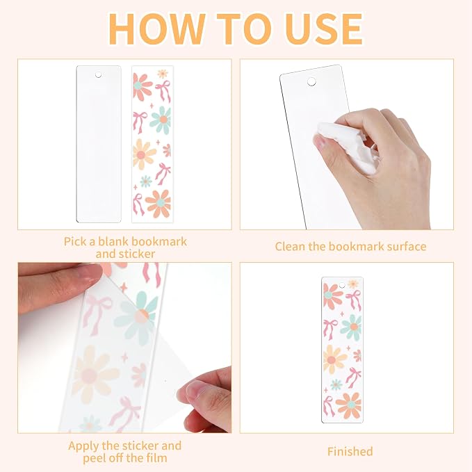 CRASHOT UV DTF Bookmark Wraps - 24 Sheets Boho Acrylic Bookmark Blanks Sticker, Rainbow UV DTF Transfer Stickers, Bee Butterfly Cactus Design for Bookworm DIY Project