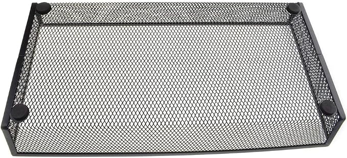 HAHIYO Stackable Mesh Tray Cup 12 x 6 x 2 inches Sturdy Container for Desk Drawer Organizer Collection for Home Office School kitchen Soft Foam Feet No Sharp Edges 1 Pack Black