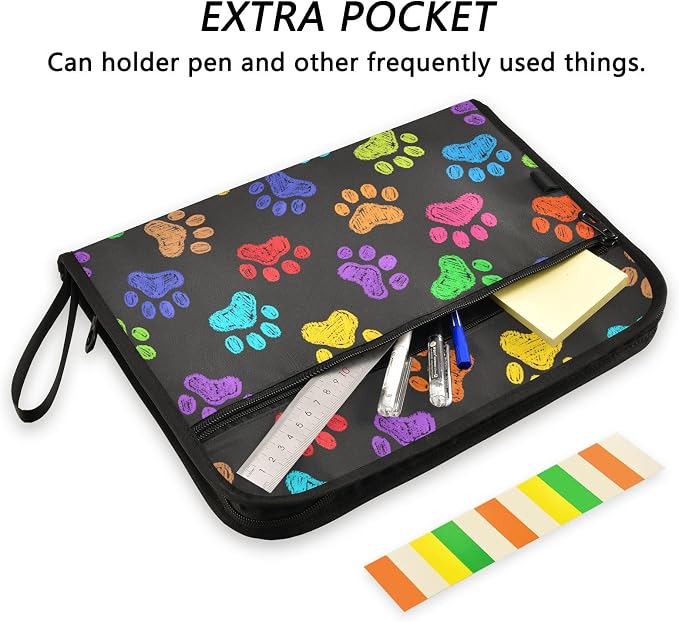 ALAZA Vintage Dog Paw Art Expanding File Folder, 13 Pockets Expandable Document Organizer Folder with Zipper Closure for Home Office A4 Letter Size Paper Document