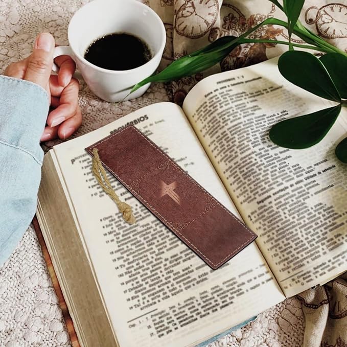 Retry Style Cross Bible Case with Bookmark Waterproof Bible Cover Case for Women Lightweight Bible Bag with Handle Pockets Church Book Bag Brown