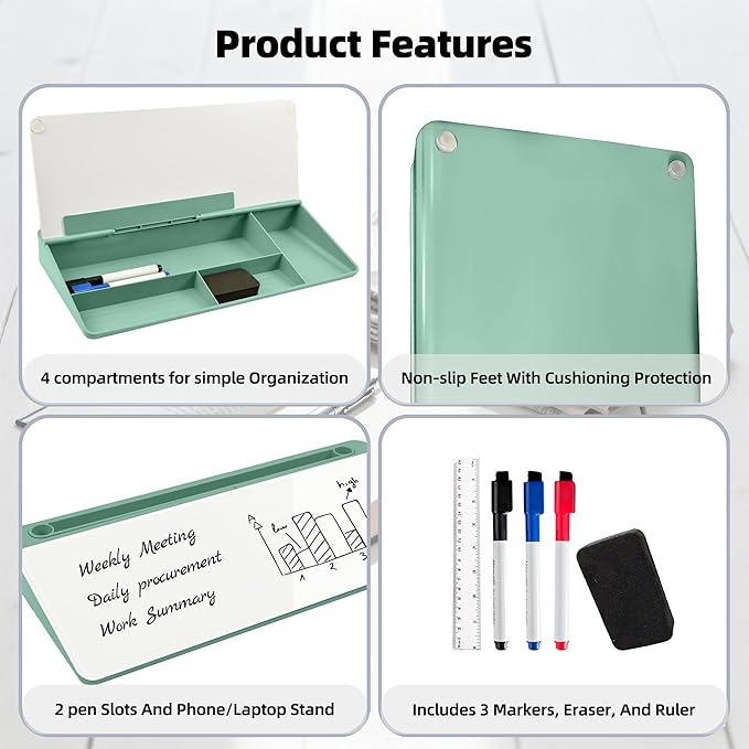 Desktop Whiteboard, Glass Dry Erase Board, Desk Board Buddy,Computer Keyboard Stand,Desk Whiteboard Organizer for Home,Office,School Supplies(Green)