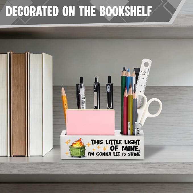 FOKCBOCM Funny Office Pen Holder with This Little Light of Mine Quote, Stainless Steel Desk Organizer for Sarcastic Workspace Decor Gift-DS132