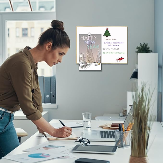 Dry Erase White Board, 10.6"x 14.6" Gold Aluminum Frame Magnetic Whiteboard for Wall Office,School,Home, Hanging Board for Decoration,Planning,Kitchen Grocery List,Drawing,Memo（BB-Gold-2737）