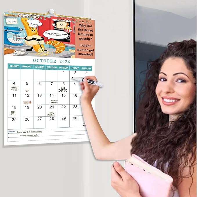 Wall Flip Calendar 2026 Office Decor 12-Months Cute Wall Calendar 2026 Jan-Dec, Wall and Desk Fun Monthly Calendar with Jokes, US Holidays, A4 Size