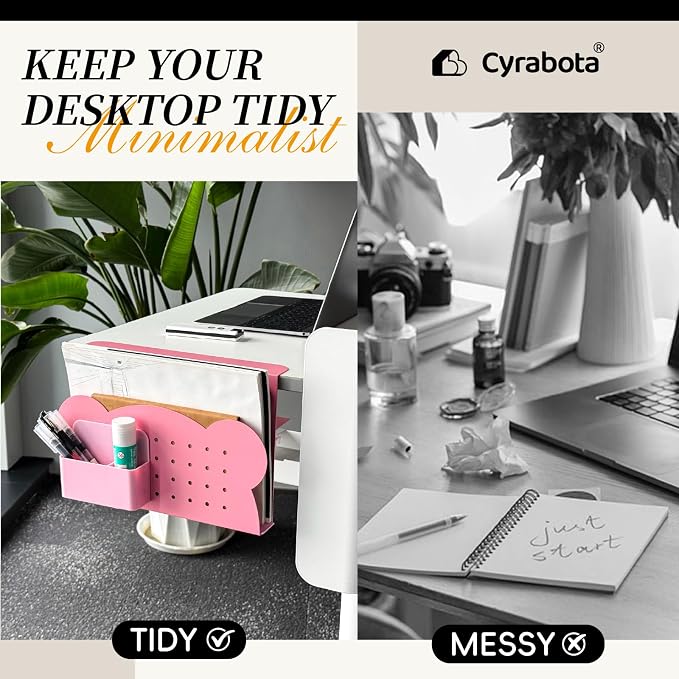 Under Desk Laptop Holder, No Drill Table Side Storage Organizer, Cute Pink Panda Clamp On Desktop Shelf Steel Table Hanging Mount File Tray, Desk Accessories & Workspace Organizers (Pink Panda)