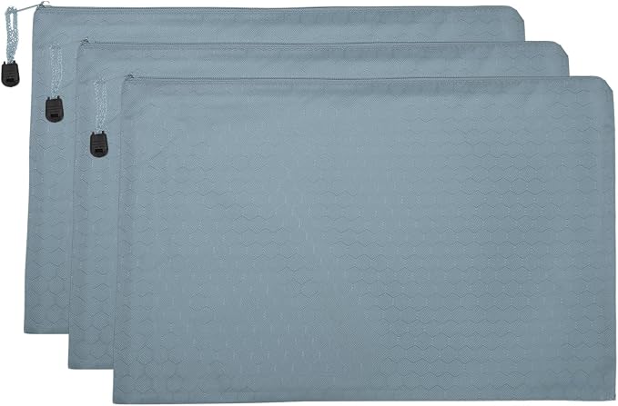 PATIKIL Waterproof Zipper File Bags, 3 Pack A4 Document Holders Pencil Pouch for Office, Gray