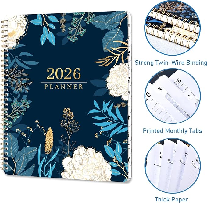2026 Planner - 2026 Planner Weekly and Monthly, Jan 2026 - Dec 2026, 8'' x 10'', 2026 Calendar Planner with Tabs, Twin-Wire Binding, Thick Paper, Organizer for Work/School