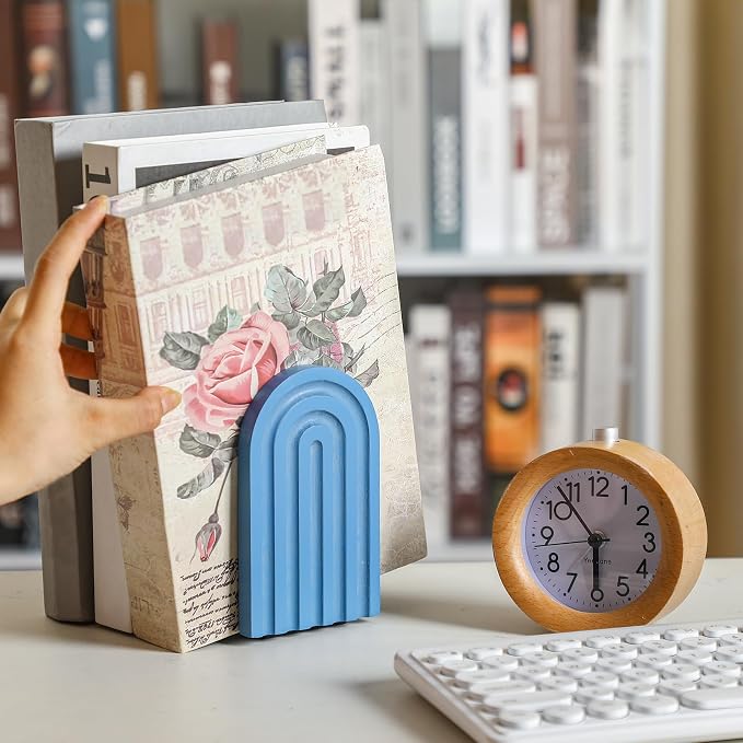 Harloon 4 Pcs Boho Arch Wooden Bookends, Decorative Rainbow Book Stoppers with Non-Slip Metal Base, 5x3x4 Inches, Cute Shelf Decor for Heavy Books, Home Office Study Desk Organizer(Morandi Color)