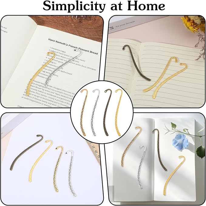 20 Pack Beadable Bookmarks, Metal Bookmarks, Carved Hook Bookmark with Hole for Beading, Tassel, DIY Decoration, Hairpin Hook, Bookmark Charms