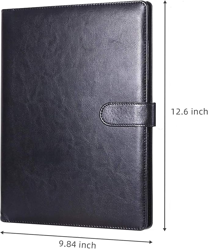 Padfolio Portfolio Resume Folder with Pocket, Premium Faux Leather Interview Writing Legal Pads Document Organizer Portfolio with Business Card Holder (Black)