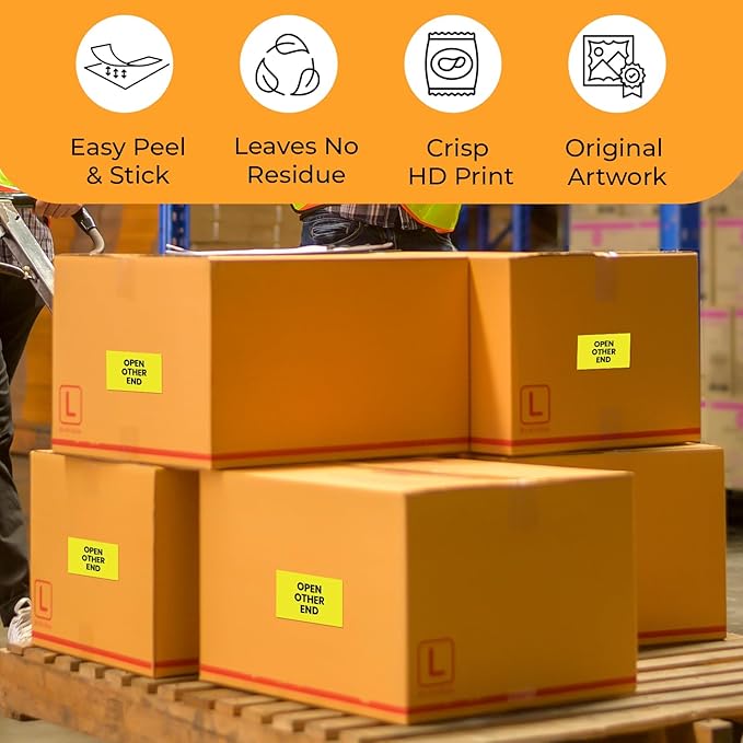 StickerJet Open Other End – Warehouse Receiving Labels – 3"x5" Rectangle Labels – 500 Qty/Roll – Paper, Easy Peel and Stick, Strong Adhesive, No Residue, Made in USA