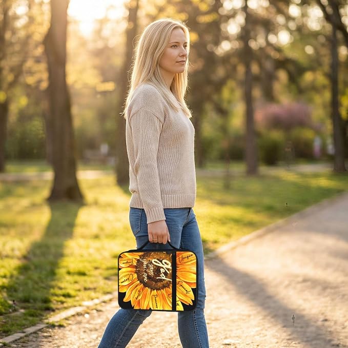 God Says Sunflower Christian Religious Bible Verse Scripture Prayer Bible Cover Case Carrying Book Protector Case Bible Study Supplies Accessories Holder Case Christian Gift for Women Men