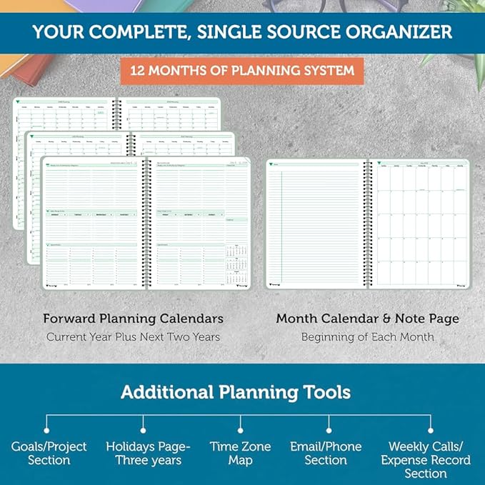 Planner Pad Spiral Bound July 2026 - June 2027 / Academic Year 6 3/4" x 8 1/2" Medium 3-Tier Funnel Down 12 Month Organizer, Greenish Grey Cover/Soft Green Ink