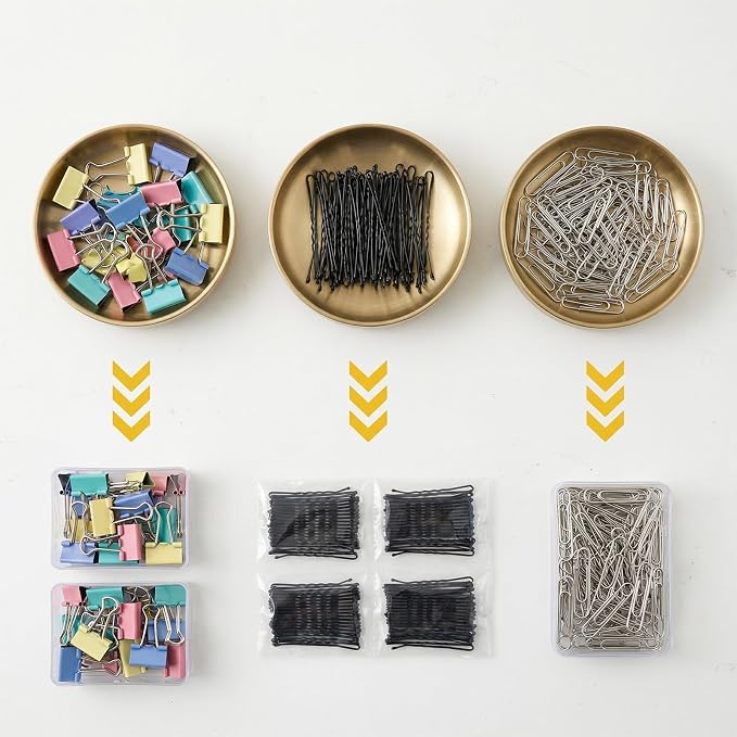 Gold Paper Clip Holder Stainless Steel Gold Decorative Bowl Round Paper Clips Storage Bowl for Office, Dressing Table, Study Desk Tiny Parts (4 Inch Diameter x 1 Inch Height)
