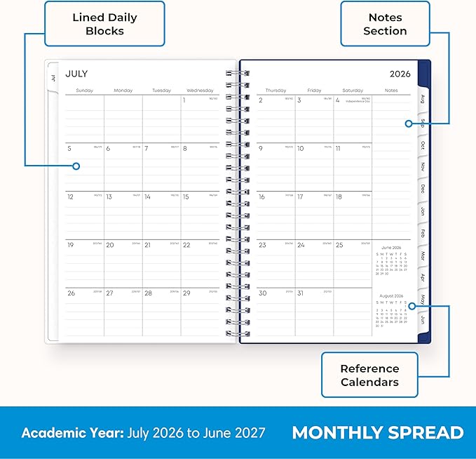 Blue Sky 2026-2027 Weekly and Monthly Academic Year Planner Calendar, July 2026 - June 2027, 5" x 8", Flexible Cover, Wirebound, Laminated Tabs, Chanson