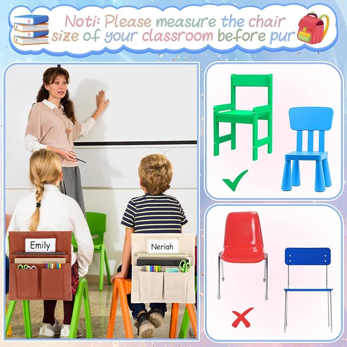 gisgfim 24 Pcs Small Chair Pockets for Classroom 13 x 14 Inch Bag with Name Tag Multi Pockets Chairsback Pouch Organizer for Student Kindergarten Elementary Daycare (Light Boho)