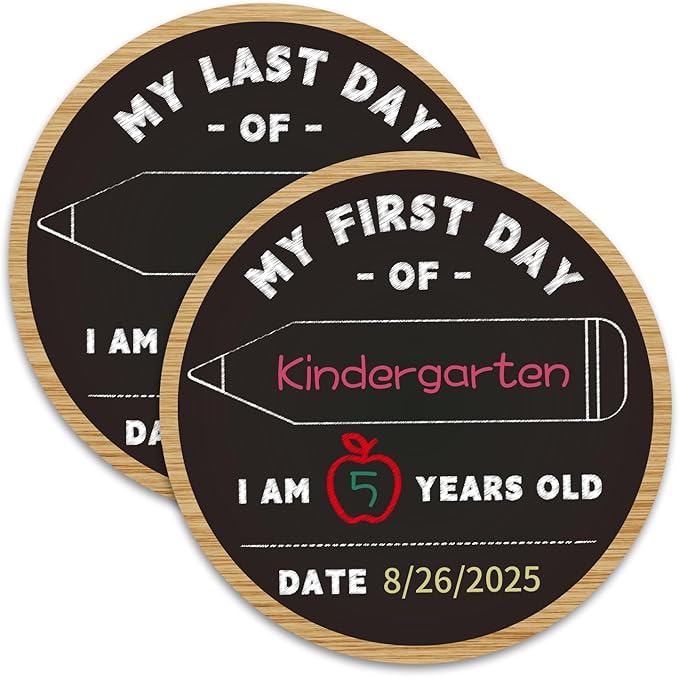 First & Last Day of School Chalkboard - 9.8" Double Sided Back to School Board Sign for Kids Girls Boys - 1st Day of Preschool Pre-K Kindergarten 1st Grade Photo Props Gifts for Duaghter Son
