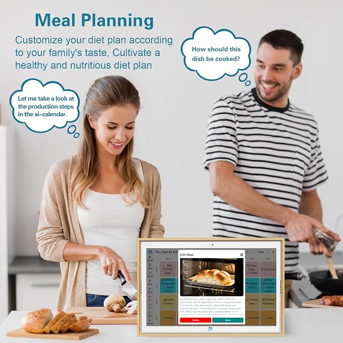 Digital Calendar 15.6 Inch Smart Family Planning & Chore Charts, FHD Smart Touch Screen Home Interactive Electron Calendar,WIFI Sync，Digital Photo Frame Function，Desktop&Wall Planner（Wooden）