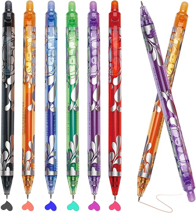 6Pcs Erasable Gel Pens Colored, 0.5mm Retractable Quick Dry Fine Point Pens, Smooth Writing Multicolor Pens for Office
