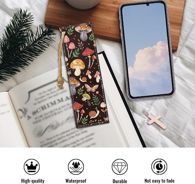 Mushroom Bookmark 2 PCS Leather Bookmarks for Women, Men, Book Lovers Mushroom Page Markers for Students Teachers Reading Bookmarks Accessories for Book Lovers