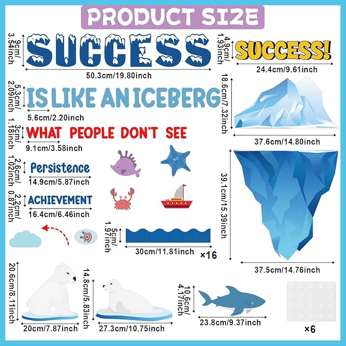 Success Bulletin Board Decorations Set Motivational Classroom Decor Success is Like an Iceberg Paper Cutouts Inspirational Growth Mindset Bulletin Board for School Classroom Home Chalkboard Wall Decor