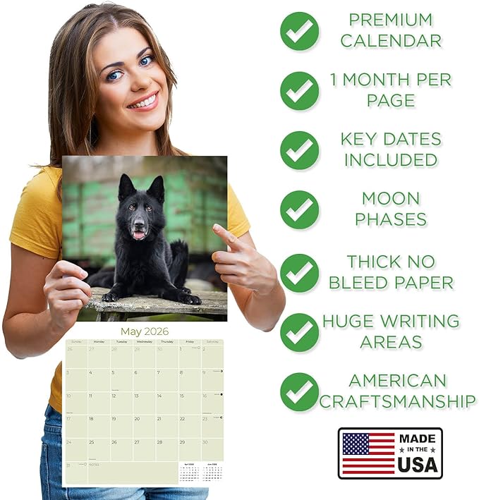 German Shepherd Calendar 2027 – Dog Calendar 2027 Wall Calendar, 16 Month Wall Planner, Large Writing Blocks, Thick No Bleed Paper, Made in USA, Dog Lover Gift