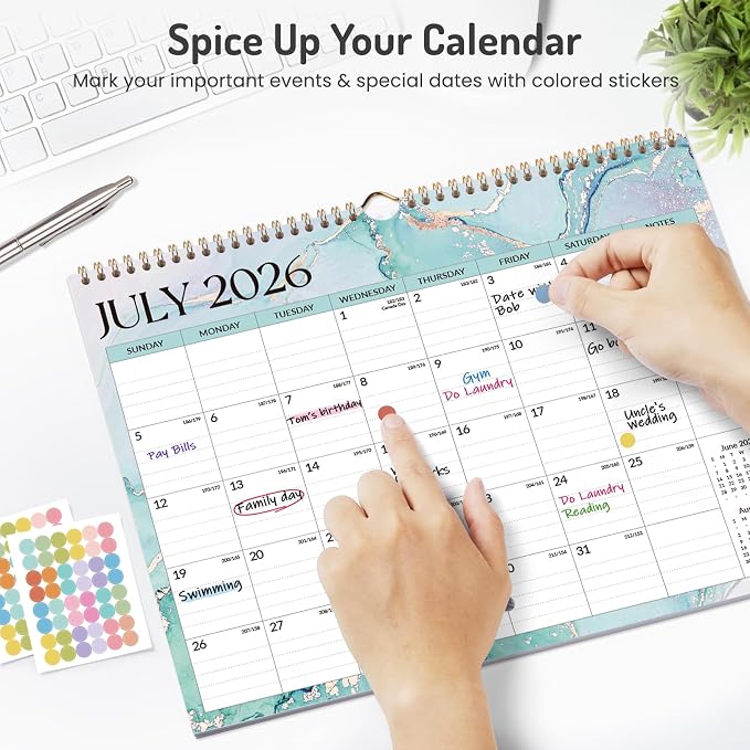 2026 Calendar, Forvencer 21-Month Wall Calendar 2026, Apr 2026 - Dec 2027, 14" x 11" Large Monthly Planner Calendars with Notes Section & Stickers, Ruled Block, Spiral Binding Hanging for Home Office