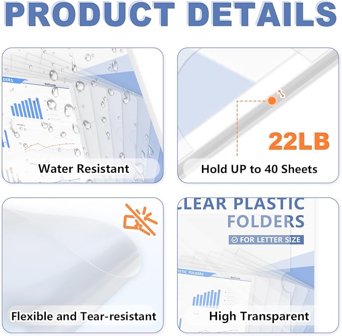 TOTiyea 100 Pack Clear Folder, 7Mil Plastic L-Type Folders, Clear Copy Safe Project Pocket, Fits Letter Size 8.5x11 Paper, Transparent