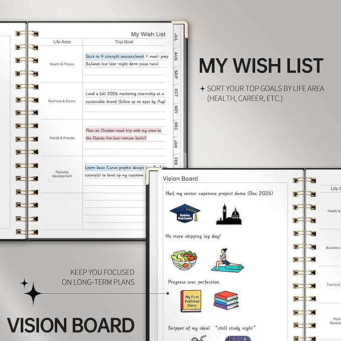 Academic Planner 2026-2027, Weekly and Monthly, A5 Size (5.7" x 8.3"), July 2026 - June 2027, To-do List for Tracking, for School, Home, Office, Hardcover, 12-Month Tabs (Black)